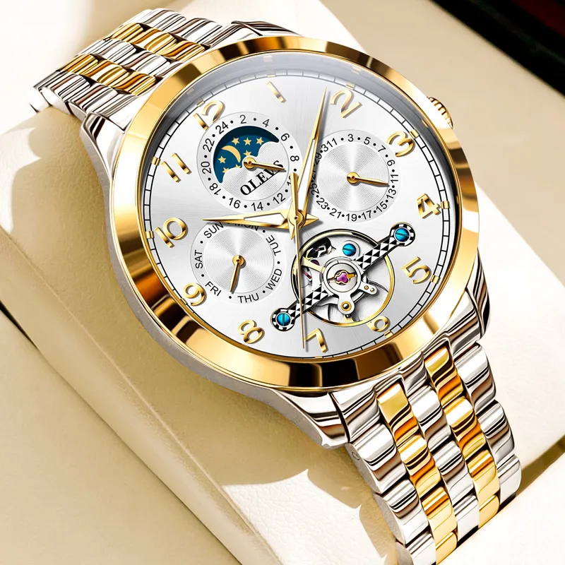 OLEVS Play The Cool Series Mechanical Movement Stainless Steel Watchband Watch Men's Watches White Dial-39