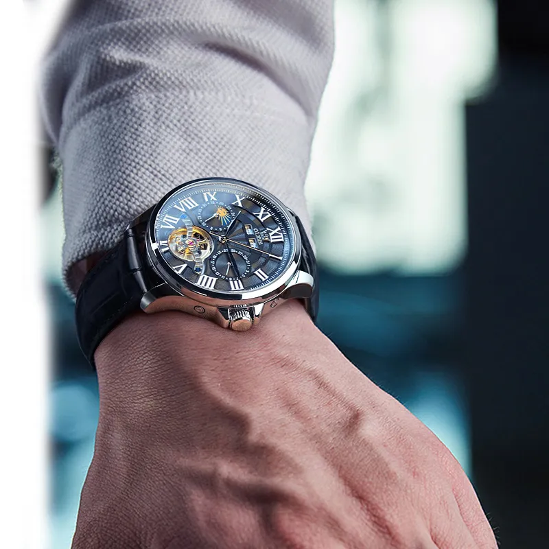 OLEVS Automatic Mechanical Movement Leather Strap Watch Men's Watches White Dial-8