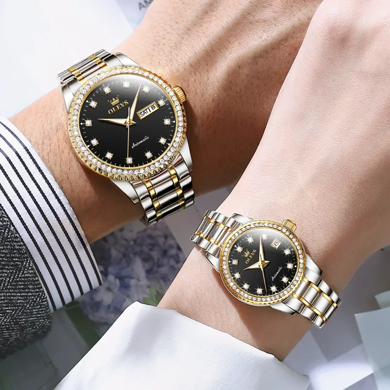OLEVS Mechanical Movement Stainless Steel Watchband Watch Unisex White Dial-4