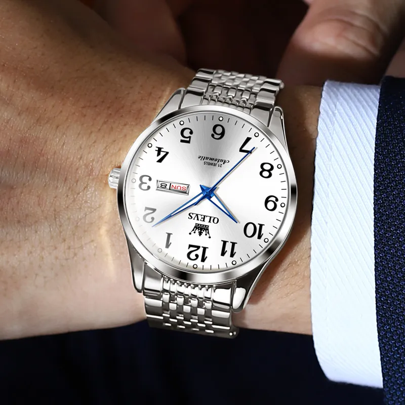 OLEVS Mechanical Movement Stainless Steel Watchband Watch Men's Watches White Dial-4