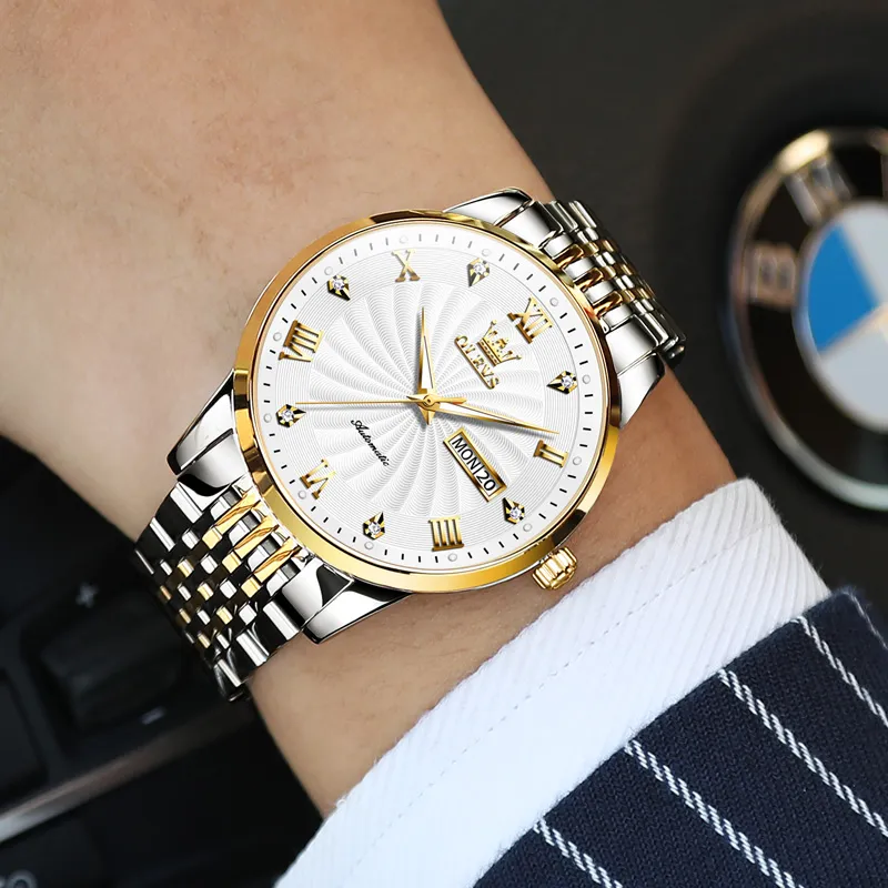 OLEVS Automatic Mechanical Movement Watch Men's Watches White Dial-2