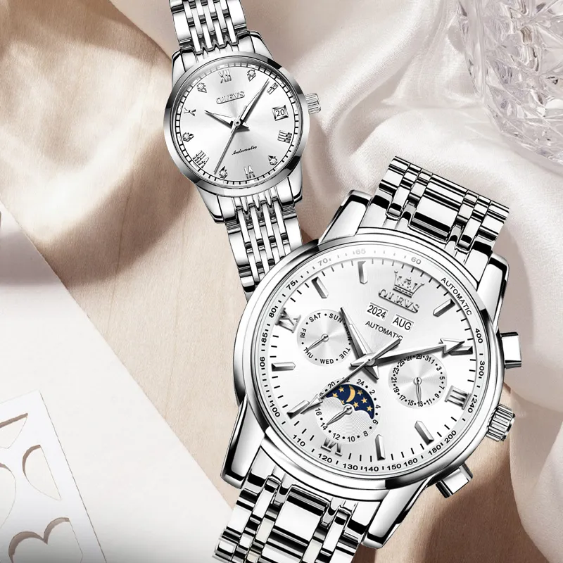 OLEVS Heart-to-Heart Knot Collection Mechanical Movement Watch Unisex White Dial-1