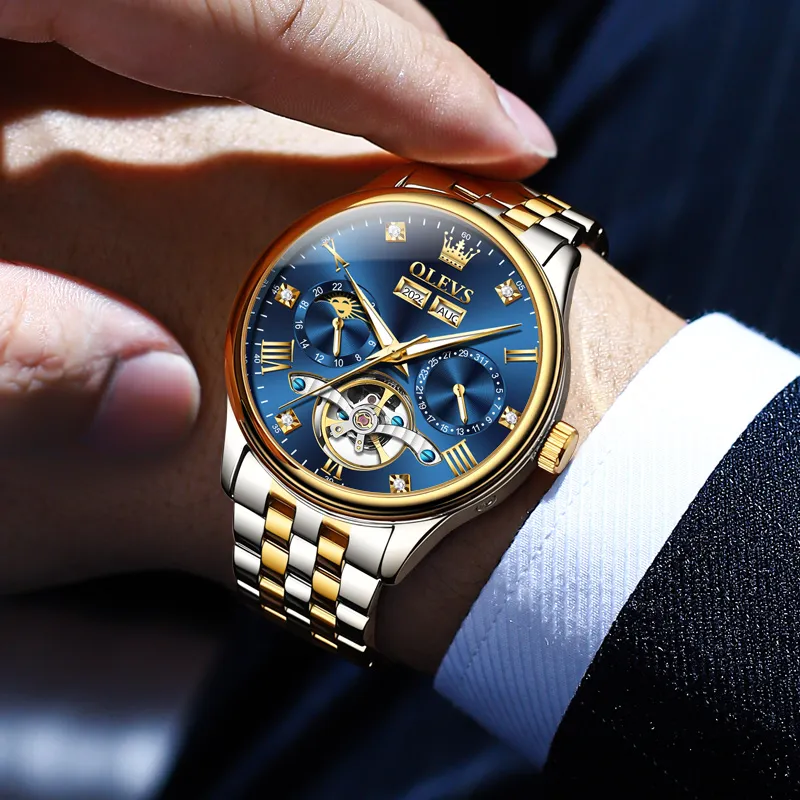 OLEVS Wisdom Series Mechanical Movement Watch Men's Watches Black Dial-14