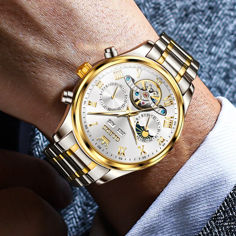 OLEVS Play The Cool Series Automatic Mechanical Movement Stainless Steel Watchband Watch Men's Watches White Dial-18