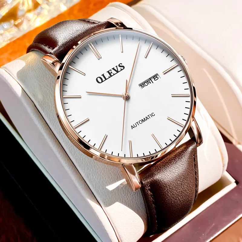 OLEVS Minimalist Series Mechanical Movement Watch Men's Watches White Dial-2