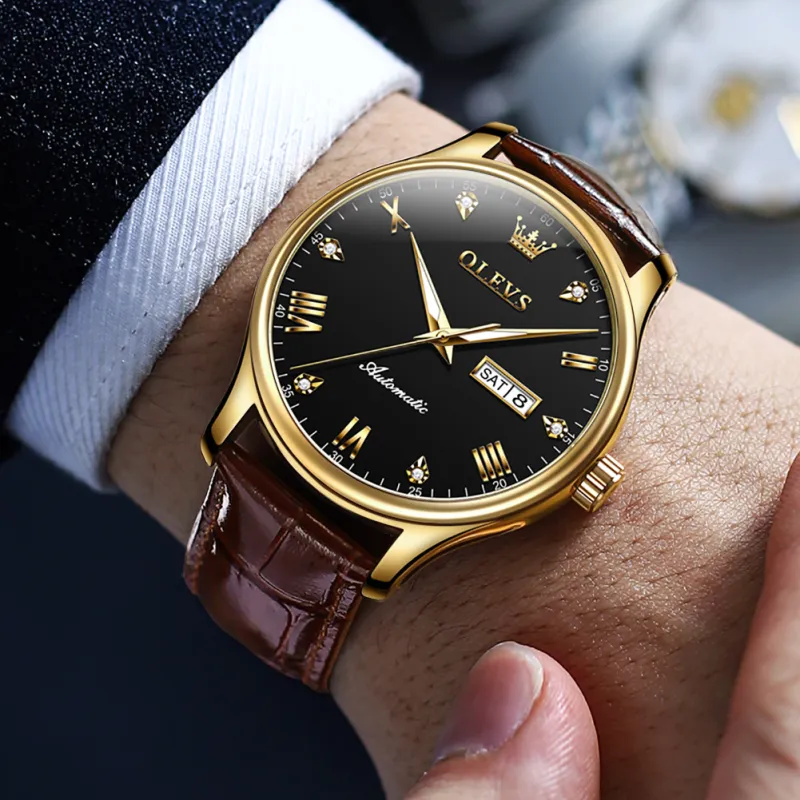 OLEVS Automatic Mechanical Movement Leather Strap Watch Men's Watches White Dial-18