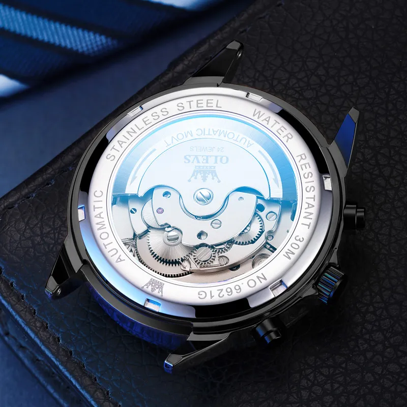 OLEVS Play The Cool Series Mechanical Movement Stainless Steel Watchband Watch Men's Watches Black Dial-19