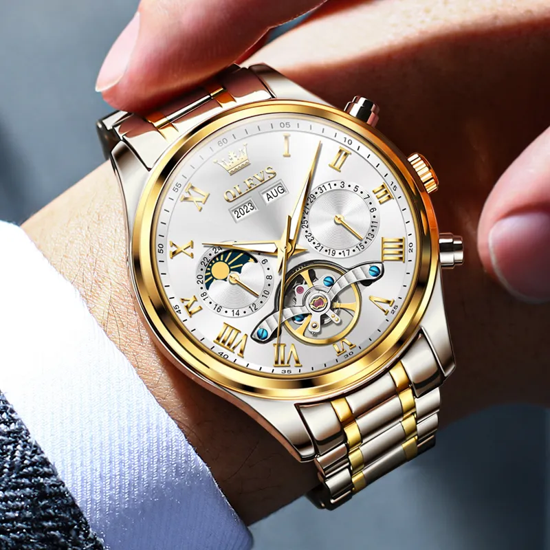 OLEVS Play The Cool Series Automatic Mechanical Movement Stainless Steel Watchband Watch Men's Watches White Dial-16