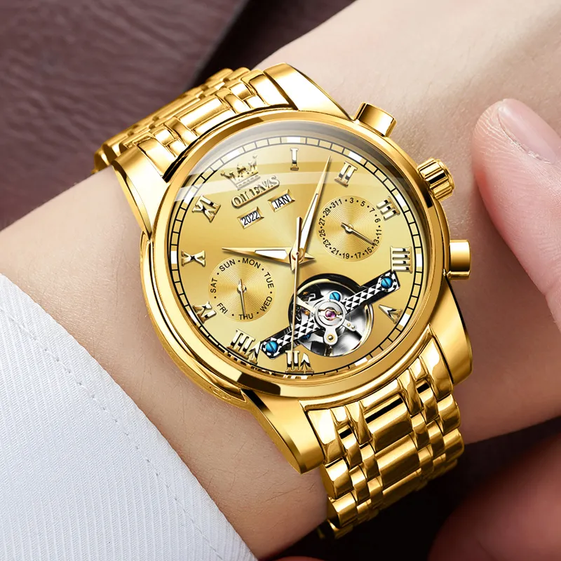 OLEVS Play The Cool Series Mechanical Movement Stainless Steel Watchband Watch Men's Watches Black Dial-25