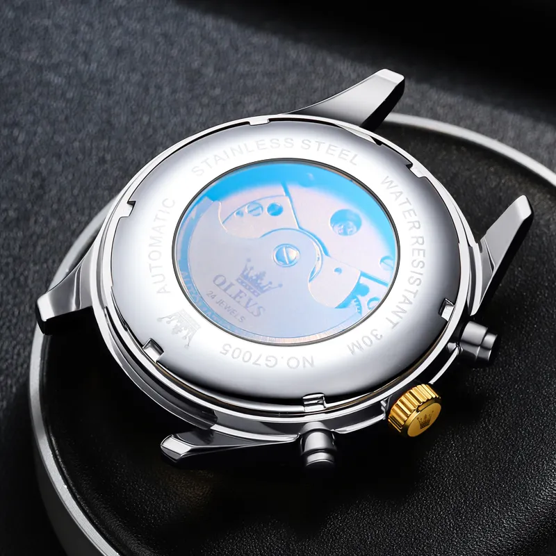 OLEVS Play The Cool Series Automatic Mechanical Movement Stainless Steel Watchband Watch Men's Watches White Dial-14