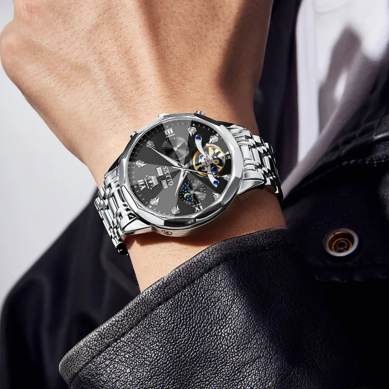OLEVS Play The Cool Series Mechanical Movement Stainless Steel Watchband Watch Men's Watches Black Dial-2