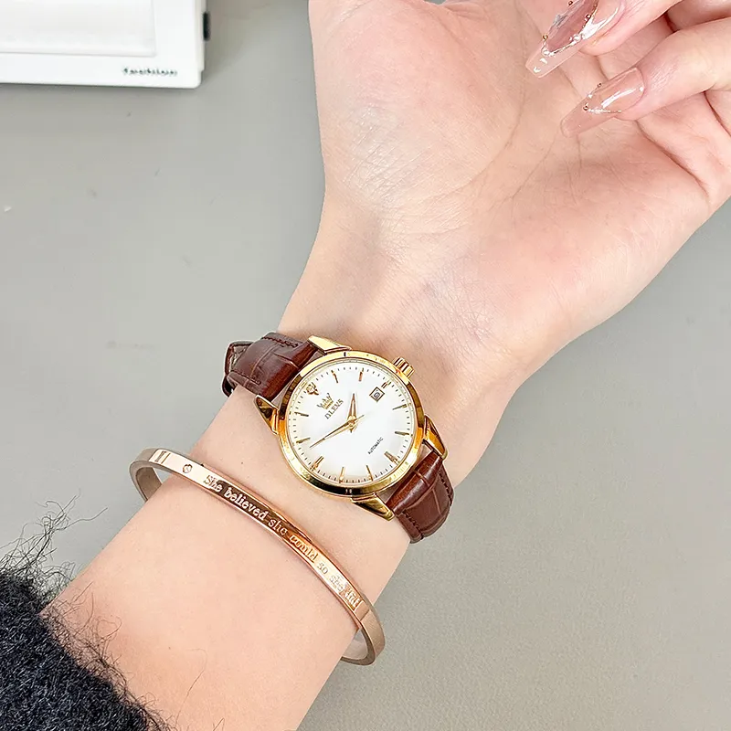 OLEVS Minimalist Series Mechanical Movement Watch Women's Watch White Dial-5