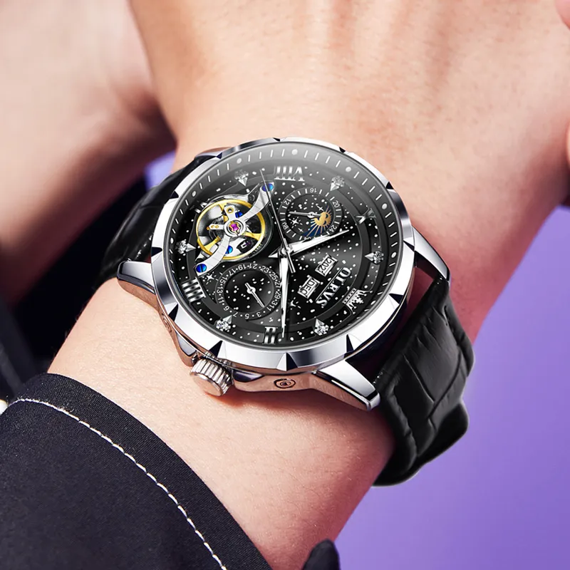 OLEVS Automatic Mechanical Movement Stainless Steel Watchband Watch Men's Watches Black Dial-36