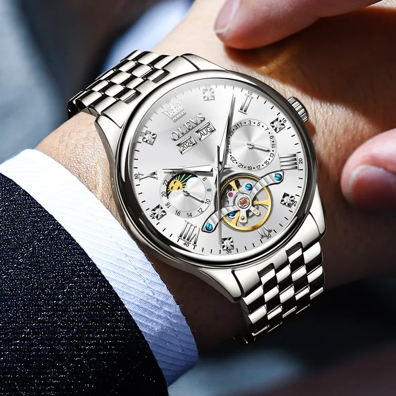 OLEVS Wisdom Series Mechanical Movement Watch Men's Watches Black Dial-1