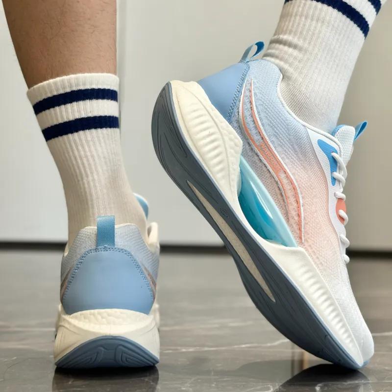 Warrior Anti Slip And Wear Resistant Lightweight Low Top Running Shoes Unisex Beige Blue-5