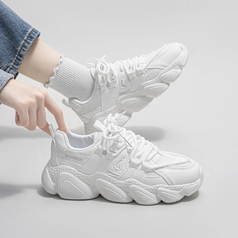 Warrior Paw Shoes Cushioned Anti Slip Wear Resistant Breathable Lightweight Low Top Chunky Sneakers Women's White-5
