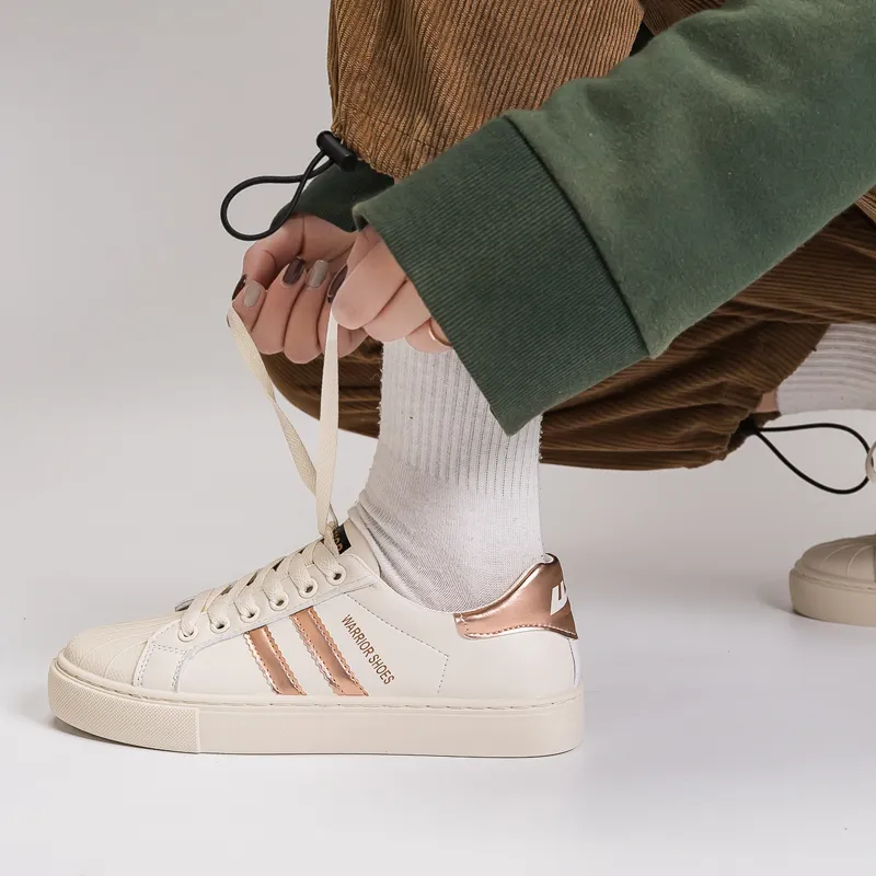 Warrior Shell Head White Sneakers Anti Slip Wear Resistant Lightweight Breathable Low Top Skateboard Shoes Women's-11