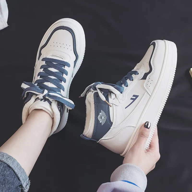 WARRIOR Skateboard Shoes Unisex High Top Beige Blue-5