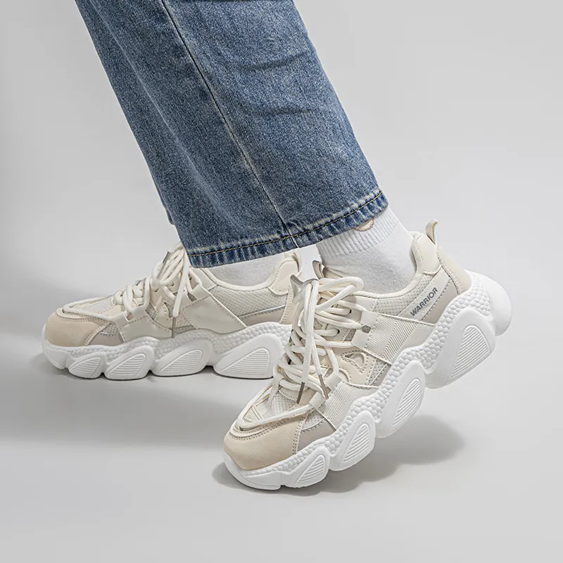 Warrior Paw Shoes Cushioned Anti Slip Wear Resistant Breathable Lightweight Low Top Chunky Sneakers Women's Beige Khaki-7