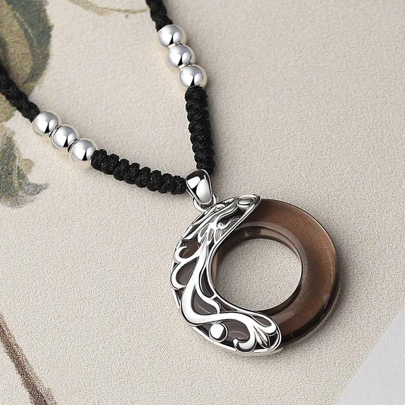 Eoro Obsidian S925 Silver Necklace Men's-4