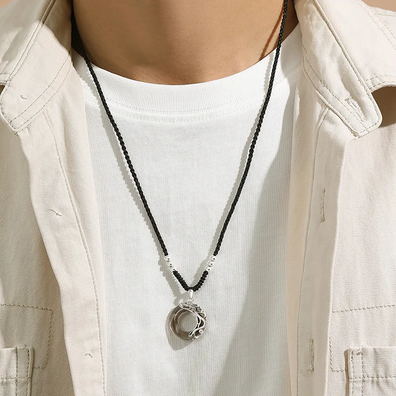 Eoro Obsidian S925 Silver Necklace Men's-5