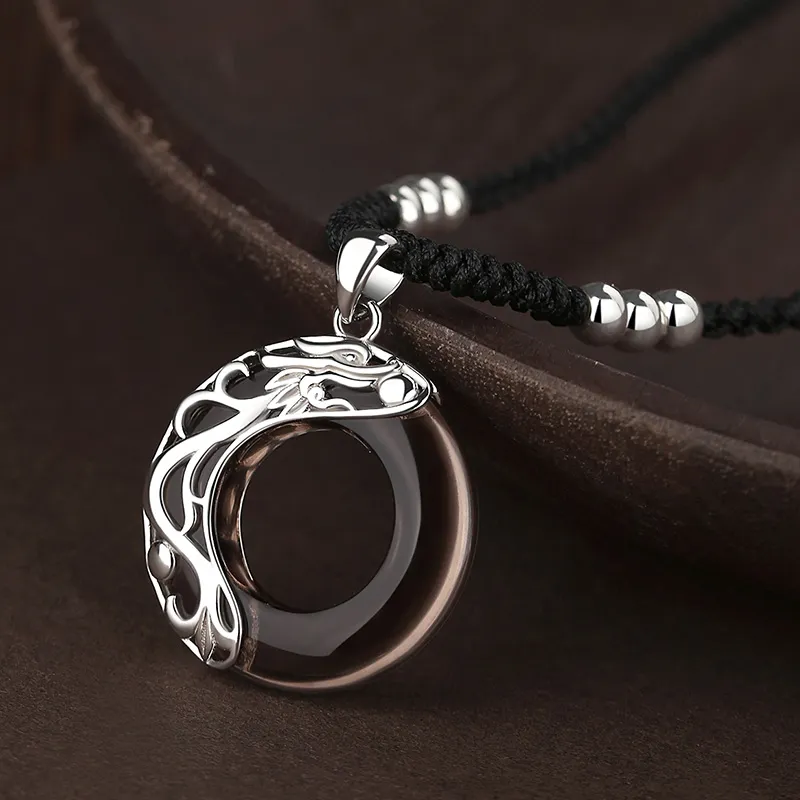 Eoro Obsidian S925 Silver Necklace Men's-2
