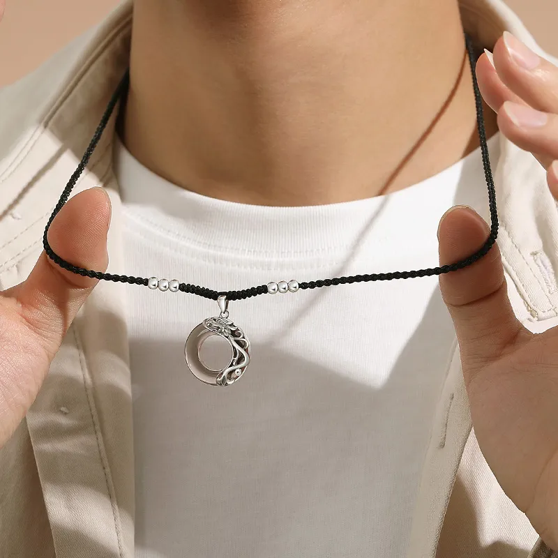 Eoro Obsidian S925 Silver Necklace Men's-6