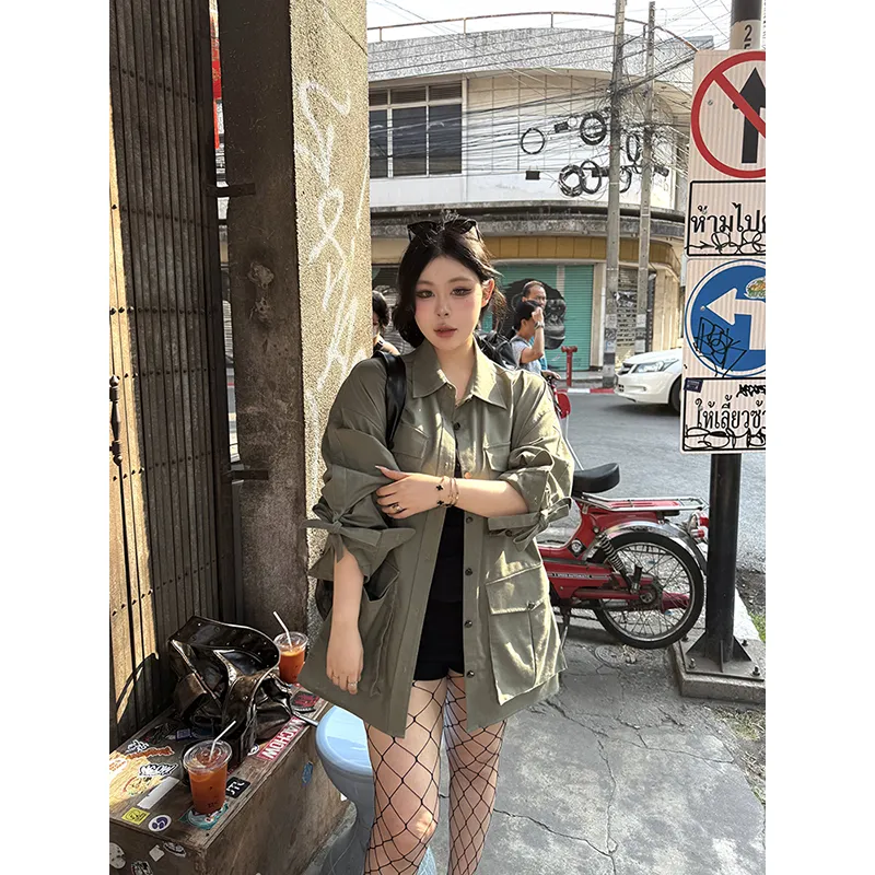 BSEVENI Shirt Women's Army Green-4
