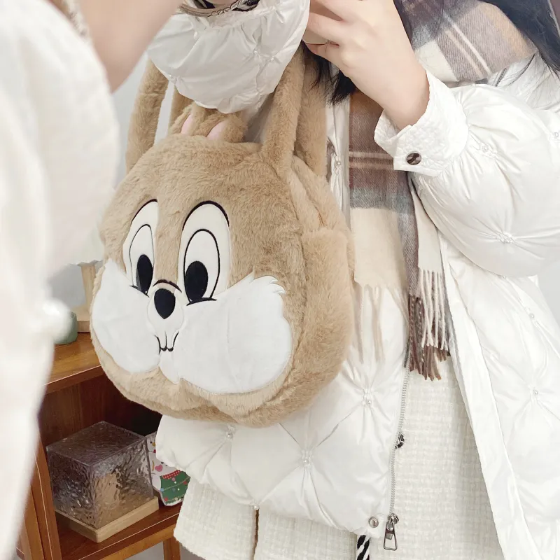 Disney Plush Polyester Tote Bag Shopping Bag Shoulder Bags Large Size Women's Beige-2