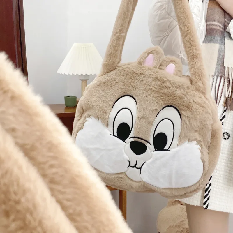 Disney Plush Polyester Tote Bag Shopping Bag Shoulder Bags Large Size Women's Beige-3