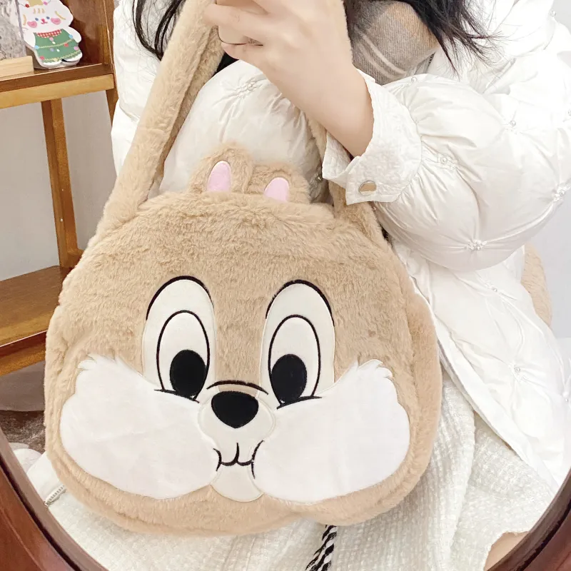 Disney Plush Polyester Tote Bag Shopping Bag Shoulder Bags Large Size Women's Beige-1