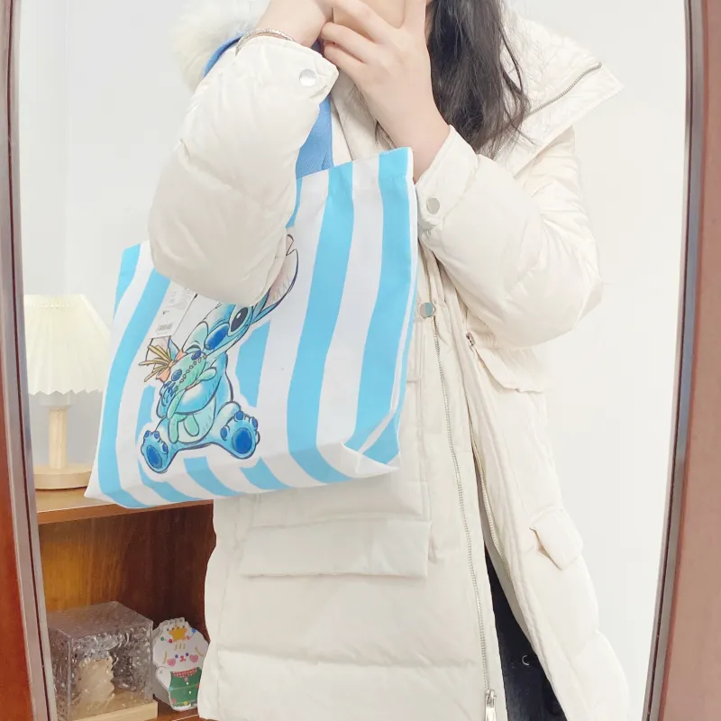 Disney Canvas Tote Bag Shopping Bag Canvas Bag Shoulder Bag Women's Blue Stripes-1