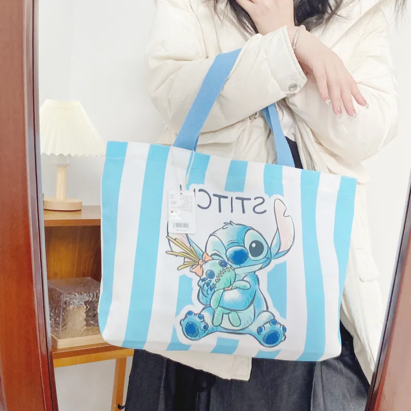 Disney Canvas Tote Bag Shopping Bag Canvas Bag Shoulder Bag Women's Blue Stripes-2