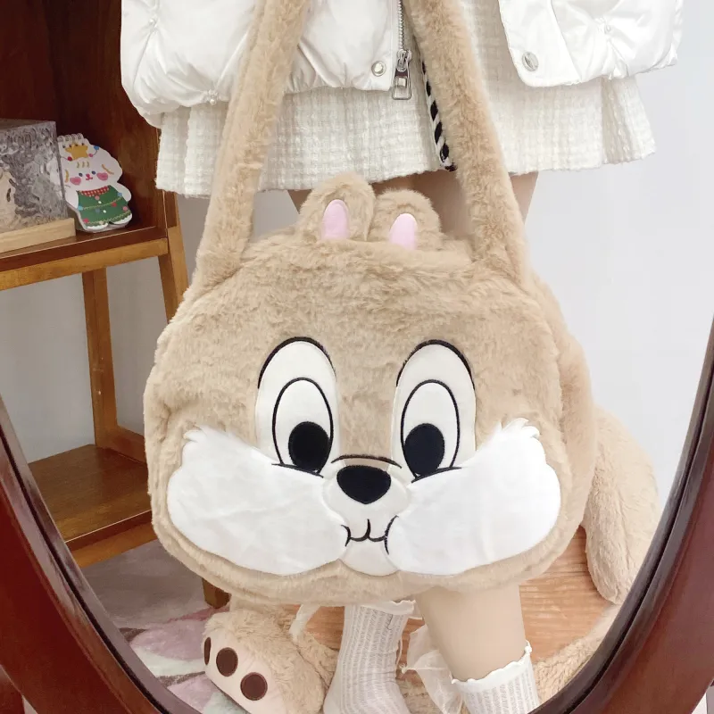 Disney Plush Polyester Tote Bag Shopping Bag Shoulder Bags Large Size Women's Beige-4