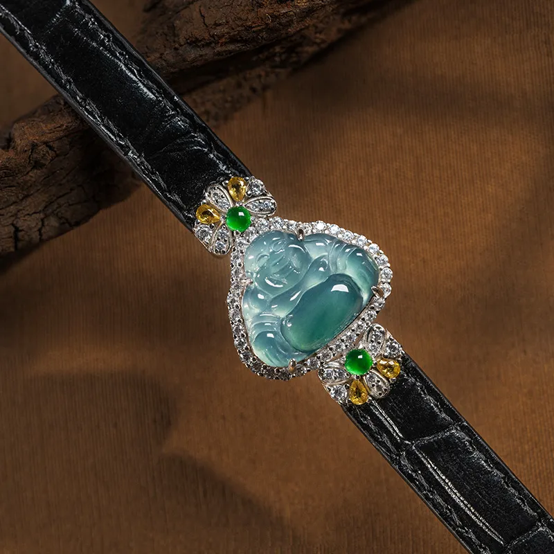 Princess Cui Ice Glutinous Jadeite Buddha Strap Wristband Women's-3