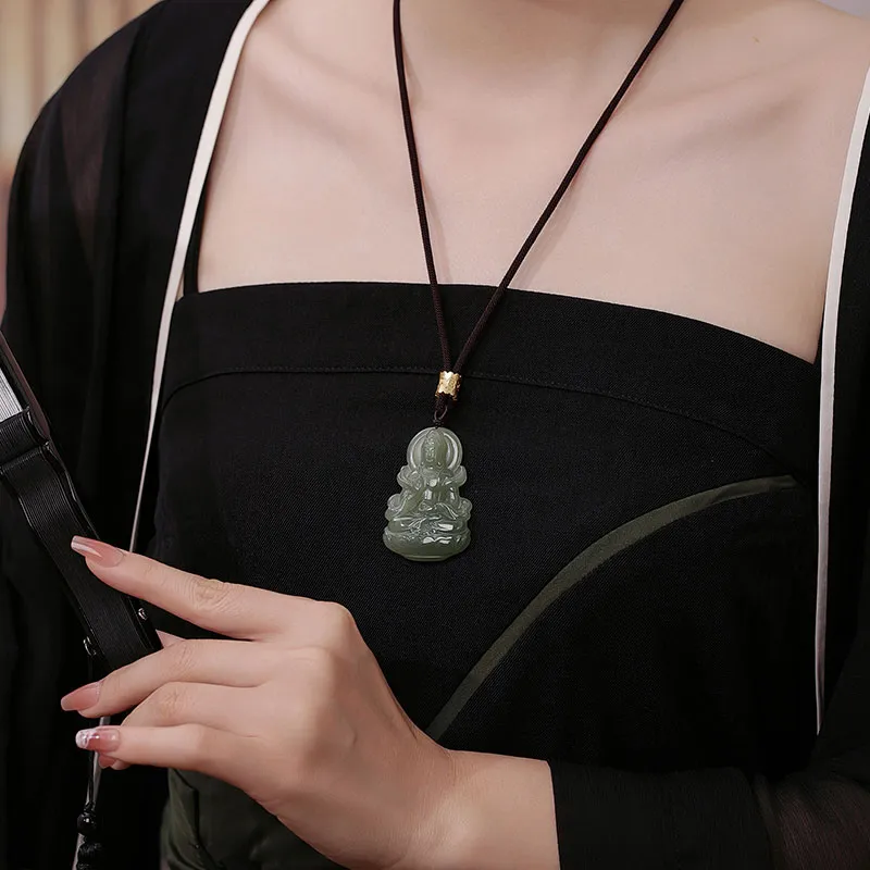 Princess Cui Hetian Jade Necklaces Green Jade Unisex-5