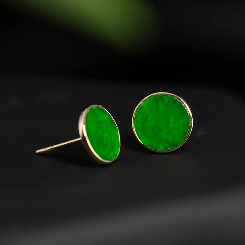 Princess Cui Ice Glutinous Jadeite Stud Earrings Women's-1