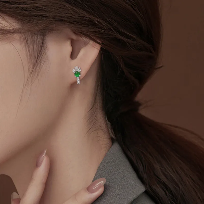 Princess Cui Ice Glutinous Jadeite Stud Earrings Women's-2
