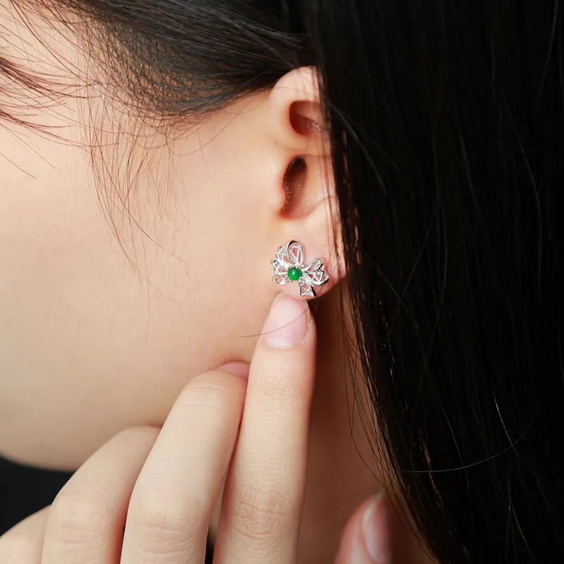 Princess Cui High Ice Jade Jadeite Stud Earrings Women's-1