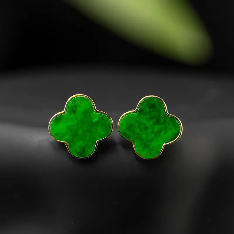 Princess Cui Glutinous Jade Jadeite Stud Earrings Women's-2