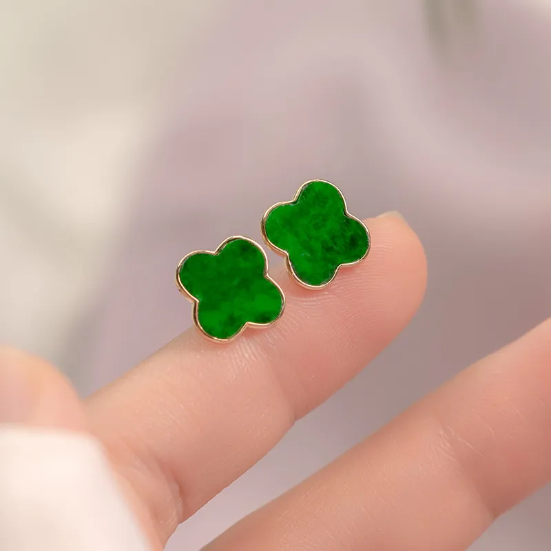 Princess Cui Glutinous Jade Jadeite Stud Earrings Women's-4