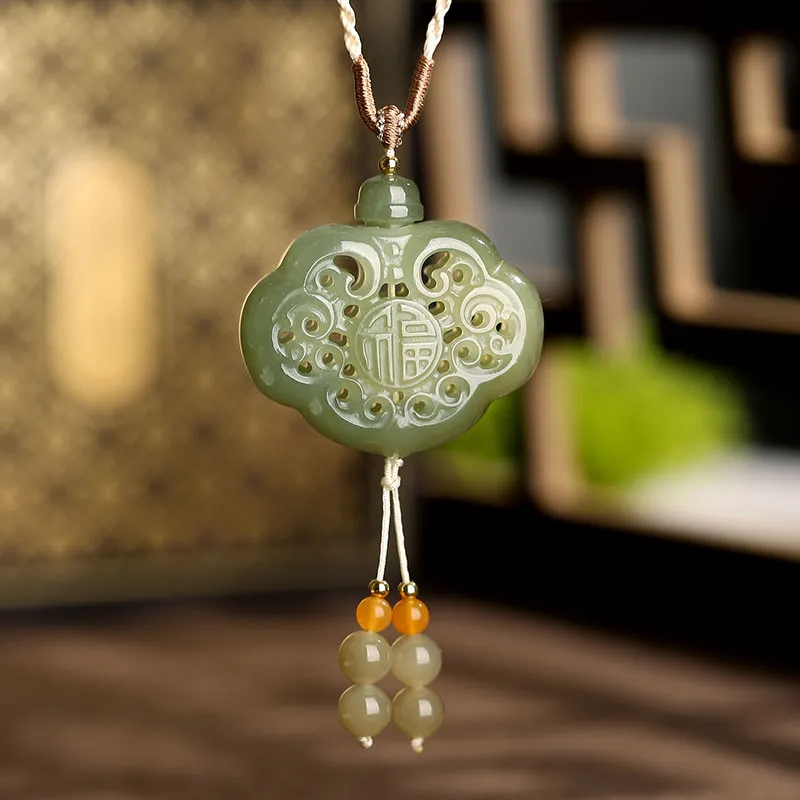 Princess Cui Hetian Jade Necklaces Pale Greenish White Jade Unisex-1