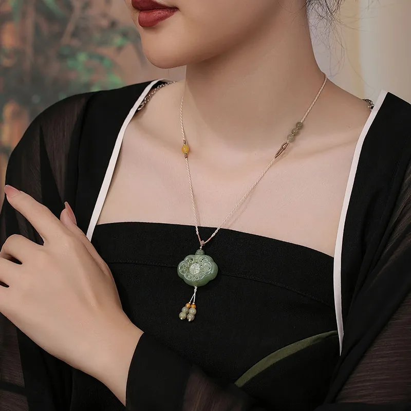 Princess Cui Hetian Jade Necklaces Pale Greenish White Jade Unisex-5