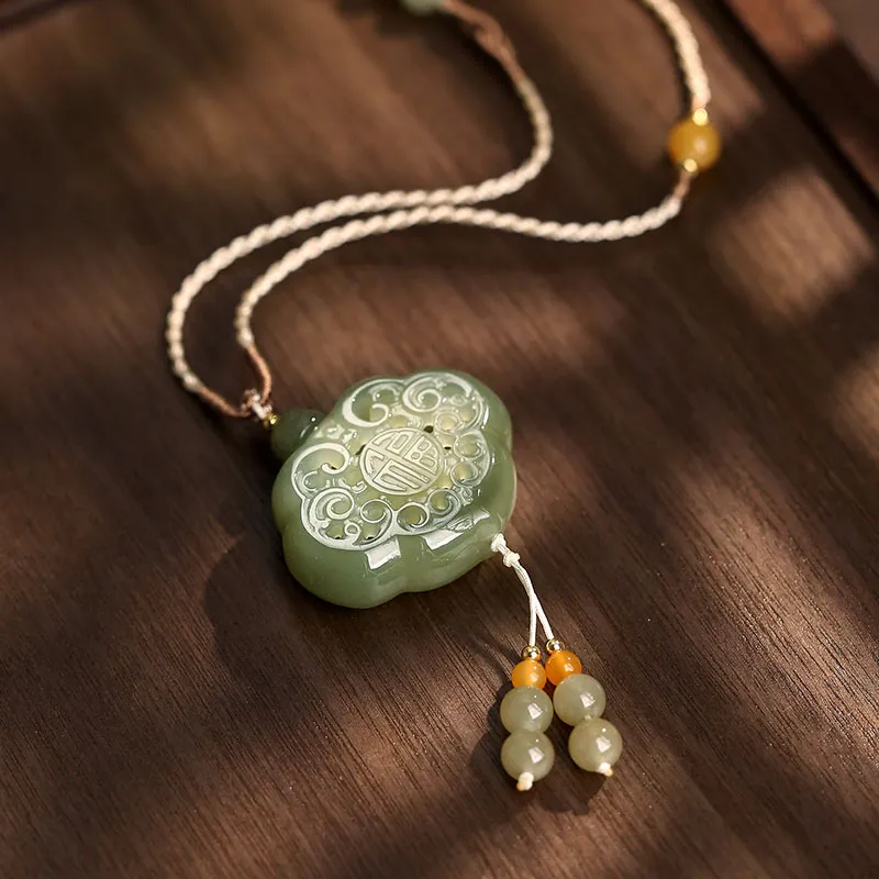 Princess Cui Hetian Jade Necklaces Pale Greenish White Jade Unisex-3