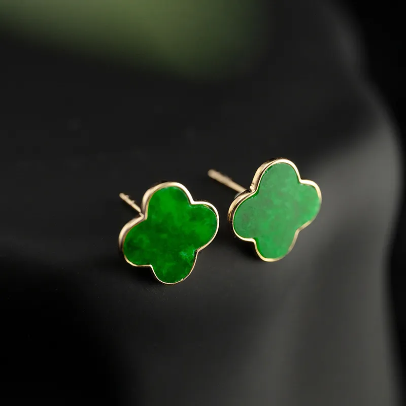 Princess Cui Glutinous Jade Jadeite Stud Earrings Women's-1