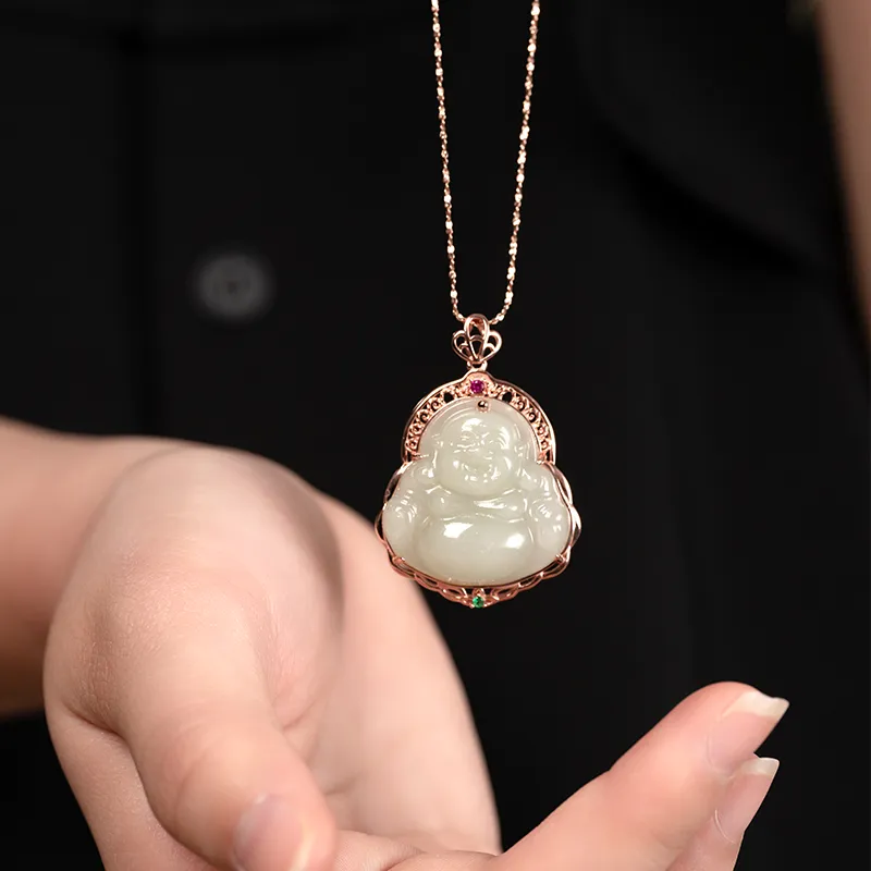 Princess Cui Hetian Jade Pendants Unisex Pale Greenish White Jade-1