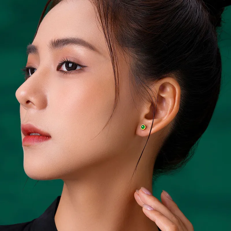 Princess Cui Ice Glutinous Jadeite Stud Earrings Women's-1