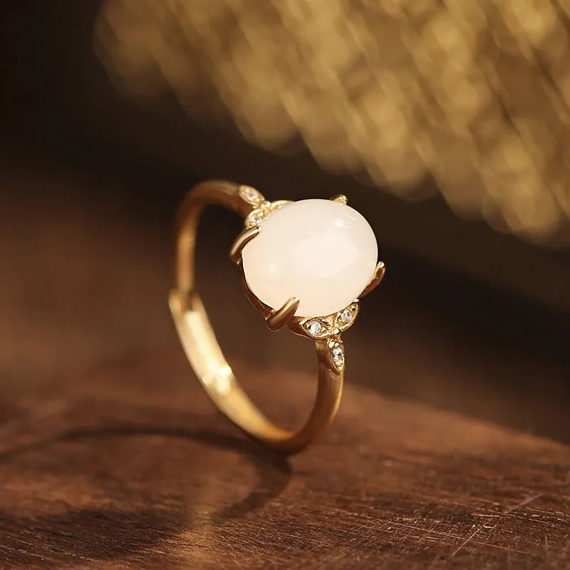 Princess Cui Hetian Jade Rings White Jade Women's-1