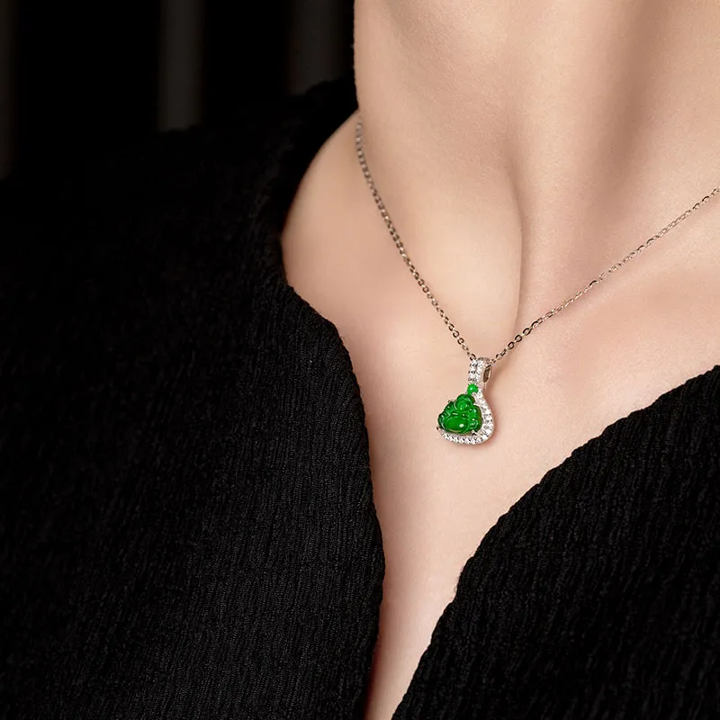 Princess Cui Ice Glutinous S925 Silver Jadeite Buddha Necklace Women's-2