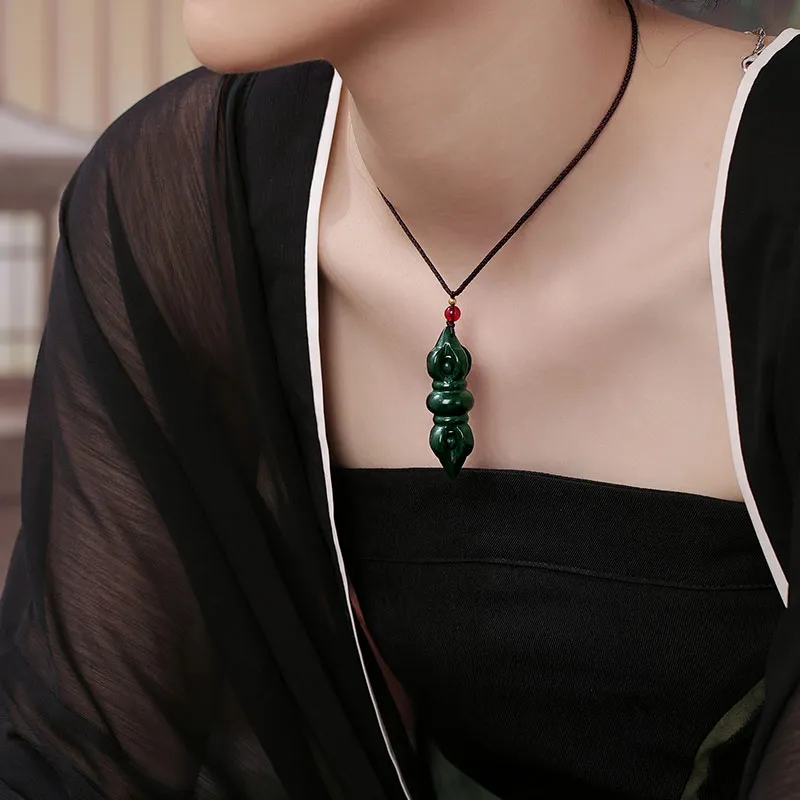 Princess Cui Hetian Jade Necklaces Green Jade Unisex-3